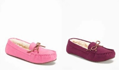 New Old Navy Women Sueded Sherpa Comfy Purple Pink Moccasin Slippers 5-image