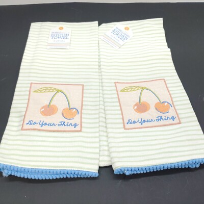 Design Imports Embellished Kitchen Towel Cherries Do Your Thing 18x28 Green-image