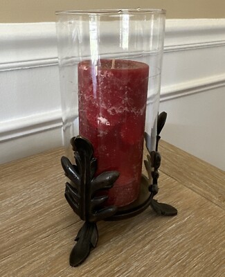 Pier One 1 Imports Clear Glass & Brass Color Metal 2 Pcs Candle Holder-image