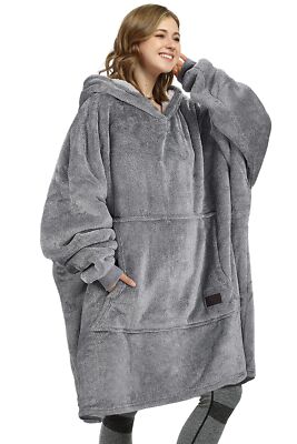 Oversized Wearable Blanket Hoodie Sweatshirt Comfortable Sherpa Loung Pullover-image