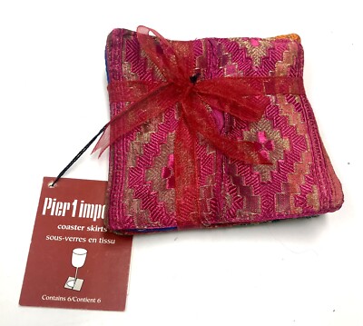 Pier 1 Import Coasters Coaster Skirts Set of 6 Colorful Silk Embroidered New-image