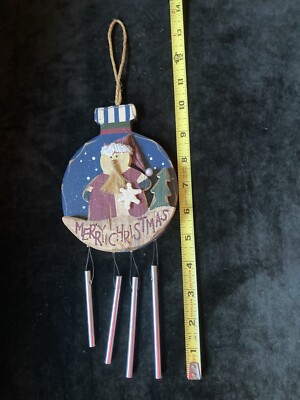 Vintage Santa Clause Wind Chimes Wooden - Very Cute - Christmas-image