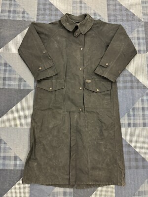 Vintage 90s Black Australian Outback Collection Drover Oil Coat Duster Mens Sz M-image