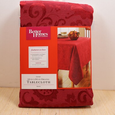 Better Homes & Gardens Holiday Red Damask Scroll Oblong Tablecloth NEW-image