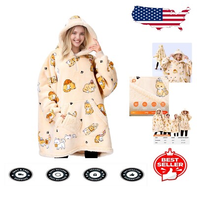 Cozy Oversized Wearable Hoodie Blanket for Adults - Sherpa Fleece with Pocket-image