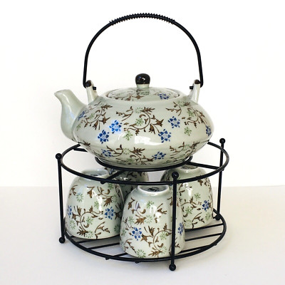PIER ONE Imports TOMOKO Teapot & Cups Set , Hand-paint Ceramic Flower Design-image
