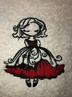 Embroidered  Ivory Bathroom Hand Towel Ballerina Red Poppy Flower Dress HS1366-image