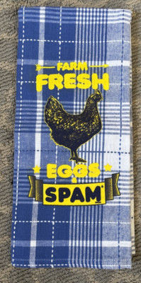 Farm Fresh Eggs & Spam Blue/White Kitchen Towel Design Imports-image