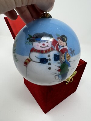 Li Bien Christmas Glass Ornament - Pier 1 Imports - Snowman - Tree - Sled - 1999-image