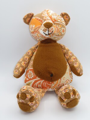 Pier 1 One Imports Teddy Bear Plush Tan Brown Orange White Paisley Floral 15