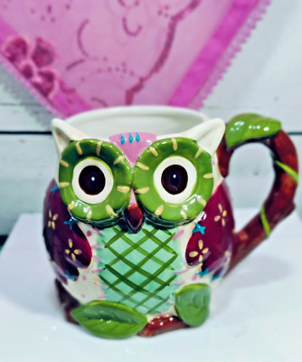 Pier 1 Imports Ollie the Owl Large 24oz 3D Coffee Mug Hand Painted Dolomite-image