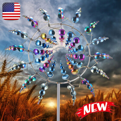 Magical Wind Powered Kinetic Windmill Metal Sculpture Spinner Yard Garden Unique-image