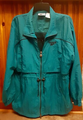 Reebok Vintage Windbreaker Jacket Zip Up Jog Suit Top Teal Blue Size Medium-image
