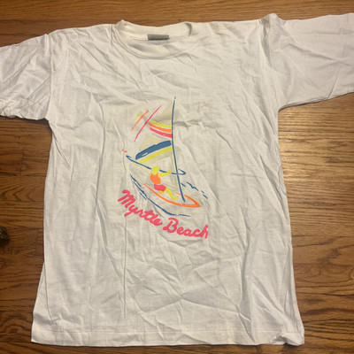 Vintage Single Stitch 80s Style Myrtle Beach Souvenir Wind Surf T-Shirt Neon Xl-image