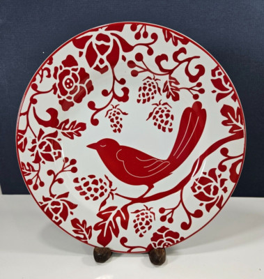 Pier 1 Salad Dessert Plate Red Bird White Discontinued Branch Flower Fruit 8.12-image