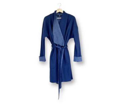 Alfani Intimates Short Robe Wrap Front Dark  Blue/Navy w/Contrast Fleece Large-image