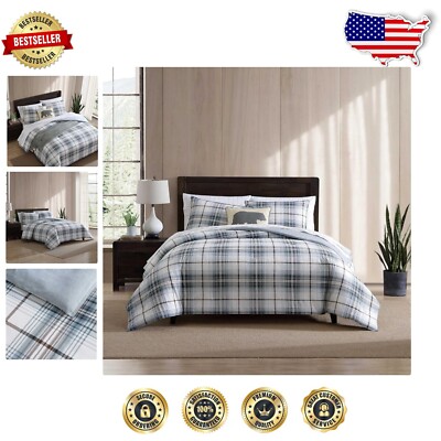 Versatile Alder Blue/Grey Plaid Twin Comforter - Soft Cotton & Matching Sham-image