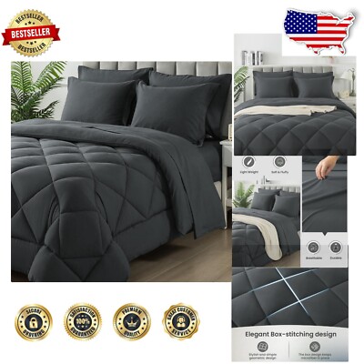 California King 7-Piece Comforter Set in Elegant Dark Grey - All-Season Softness-image