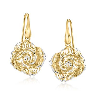Italian Sterling Silver and 18kt Gold Over Sterling Filigree Rose Drop Earrings-image