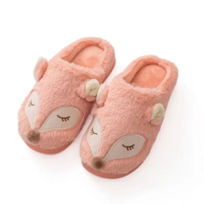 Women's Cute Fox Slippers Warm Memory Foam Cozy Soft Fleece Plush Pink Fox 8-8.5-image