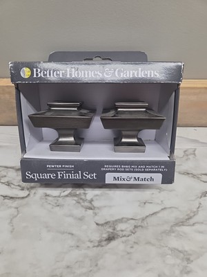 Better Homes & Gardens Set Of 2 Pewter Finish Square Finial Curtin Rod Ends NEW!-image