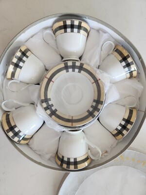 Gold Star Imports Golden Coffee Cup Set Burberry Pattern By German Design -image