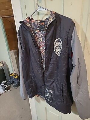 Vtg. LINE SKI CO Mens Medium Ski Coat/Vest 2-N-1 Hooded Waterproof BLACK Jacket -image