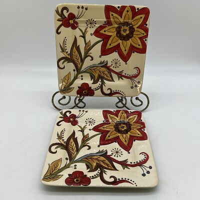 Pier One 1 Imports CARYNTHUM, Set of 2 Square Earthenware Salad Plates, 8 3/4”-image