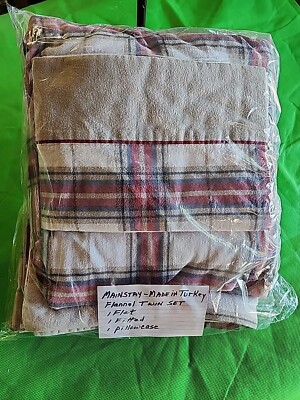Mainstay Twin Flannel Bed Set, Tan And Red Plaid-image