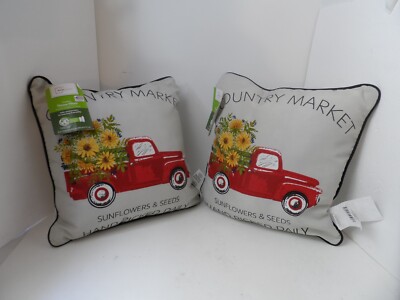 MainStays Outdoor Toss Pillows Red/Tan Polyester 16X16X5 Inches Set Of 2-image