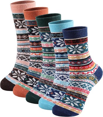 Wool Socks 5 Pairs - Wool Socks for Women Boot Socks Soft Crew Socks Cozy Socks-image