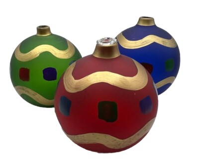 Design Imports DII Lot Of 3 Hand Painted Round Candle Holders Red Blue Green-image