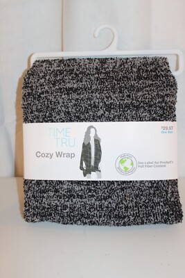 Time and Tru NWT Women's Cozy Black Wrap One Size Fits Most-image