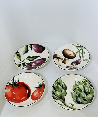 Pier One 1 Imports Set of 4 Plates 4.5 In  Vegetables Pattern-image