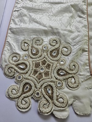 Vintage Pier 1 White Table Runner Beaded And Gemed 70.5”L x 13.5”W-image