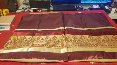 2 STD PILLOW SHAM BURGUNDY GOLD FLORAL STRIPES POLYESTER BETTER HOMES & GARDEN-image