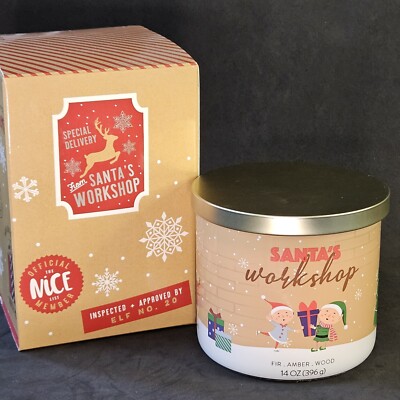  3-Wick SANTA'S WORKSHOP (Fir, Amber, Wood) Candle 14 oz Jar w/Lid, In Gift Box-image