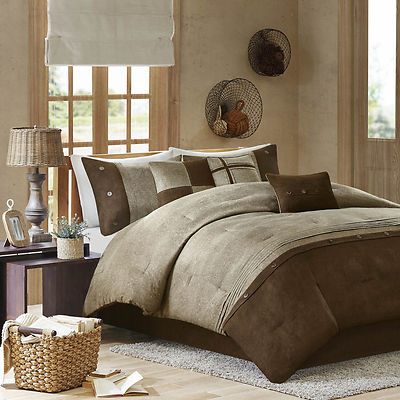 BEAUTIFUL COZY SOFT MODERN 7 PC CABIN LODGE BROWN TAUPE TAN BEIGE COMFORTER SET-image