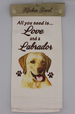 Kitchen Tea Towel Dog Breed All you Need is Love And A Yellow Labrador-image