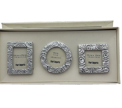 Pier 1 Imports Set Of 3 Small Desktop Silver Frames Swirled Design With Box-image