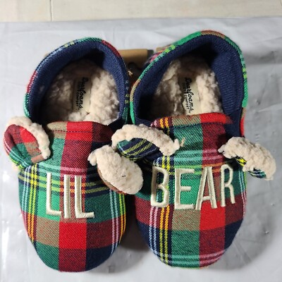 Dearfoams Cozy Comfort Lil Bear Slipper Sz 9-10 Memory Foam Plaid Slip Resistant-image