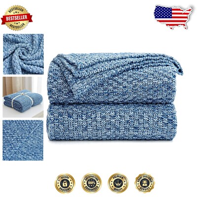 Machine Washable Blue Cotton Sofa Blanket with Laundry Bag - 60x80 Oversized-image