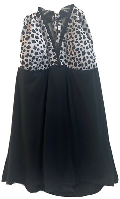 Catalina One Piece Halter Swimsuit  Dress Size L  Padded Leppard Print  Black-image