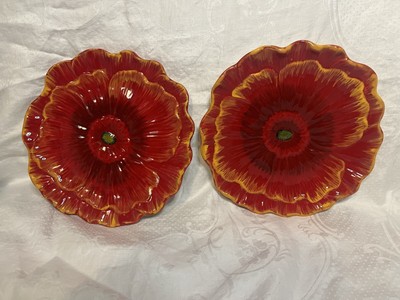 Pier 1 Imports 2 Red Poppies Hand Painted Earthenware Decorative Dessert Plate-image