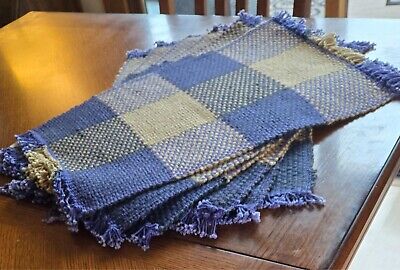  Pier 1 Imports Placemats Set of 6 Blue Plaid Jute Chunky 14 x 20 Rectangular -image