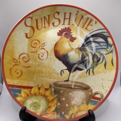 Pier 1 Imports Rooster SUNSHINE Plate Beautiful Day 8” Steaming Cup Of Coffee-image