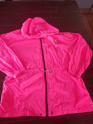 VINTAGE Dove Jacket Wind Breaker Women Size Large 80s 90s Neon Pink Zip Hooded-image