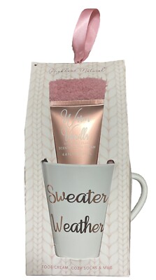 Warm Vanilla 3pc Gift Set Foot Cream, Cozy Socks & Sweater Weather Mug Christmas-image