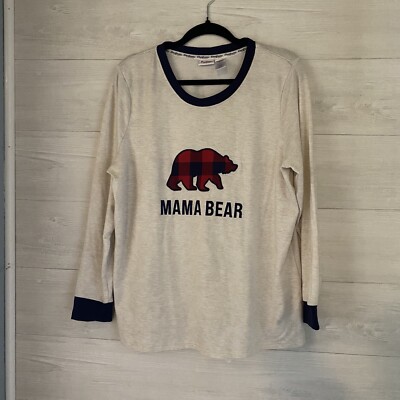 Dearfoams Cozy Comfort Cream/Black/Red Mama Bear Women’s Pajamas Top 3X(22W/24W)-image