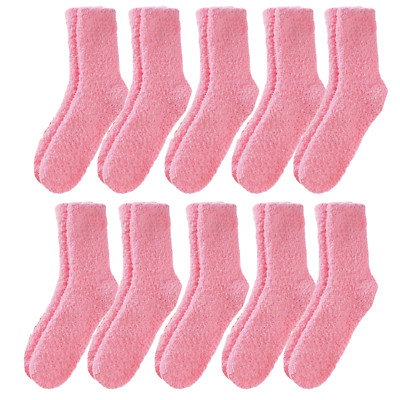 10 Pairs Womens Soft Cozy Fluffy Socks - Bright Pink - NEW-image